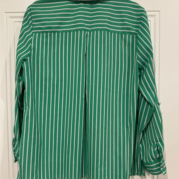 Notations Women's Green /White/Striped Button Front Dress Shirt Size L - Picture 2 of 9